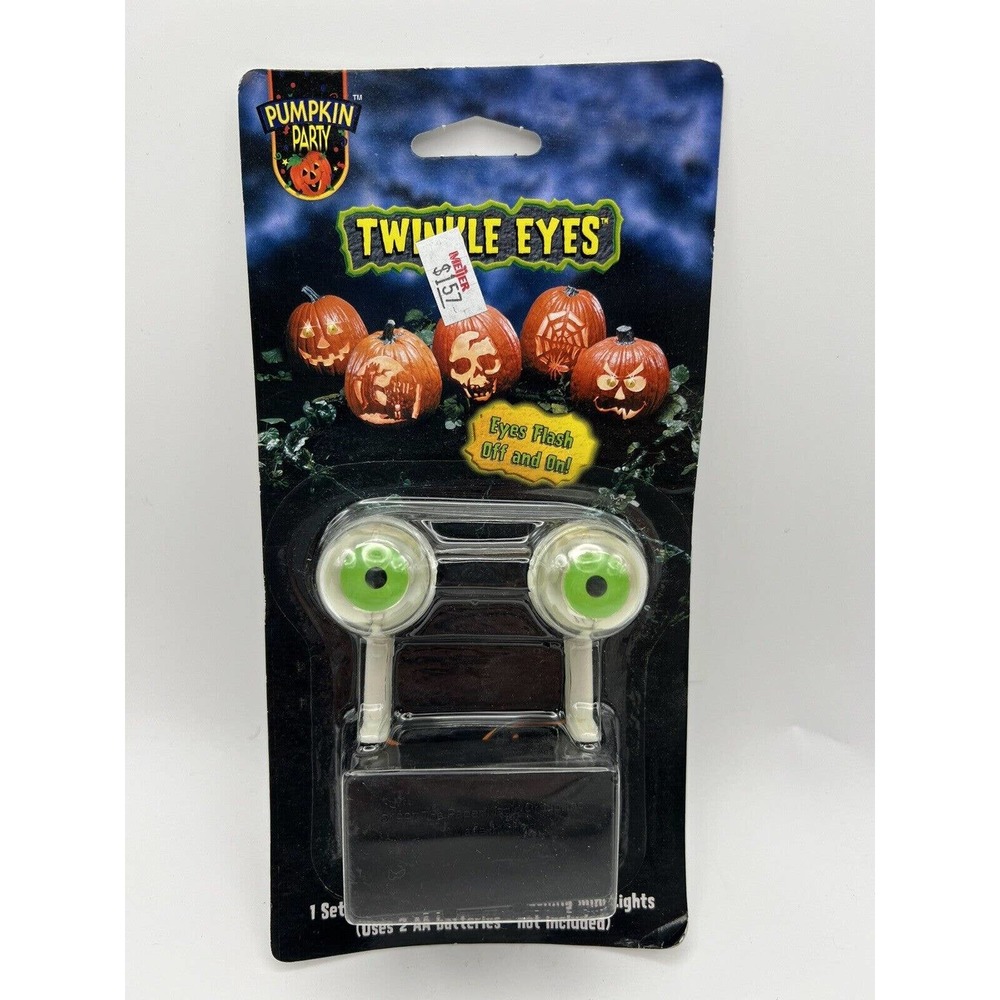 Vintage 2001 Pumpkin Party Twinkle Eyes Halloween Jack O Lantern NOS Green Eyes